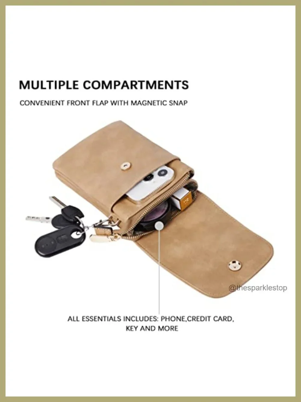 Vegan Leather Small Crossbody Bag with Phone Pocket Adjustable Strap